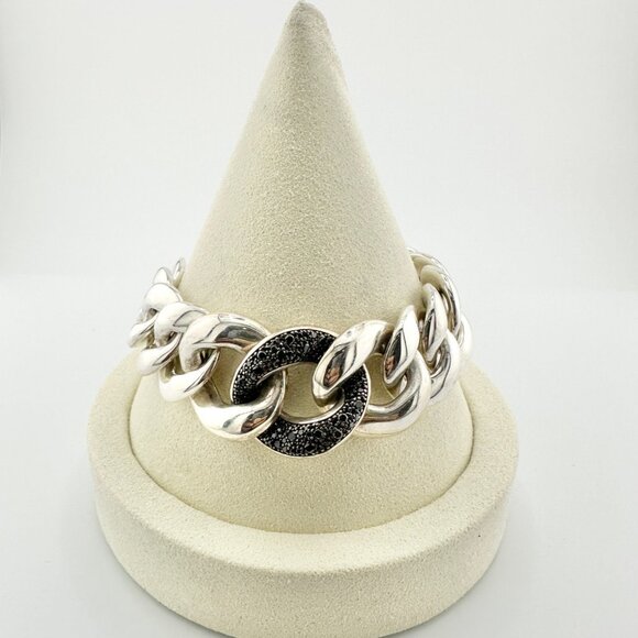 David Yurman Cordelia Curb Link Bracelet w/ Black Diamonds - 8.25" - RARE - Picture 10 of 13